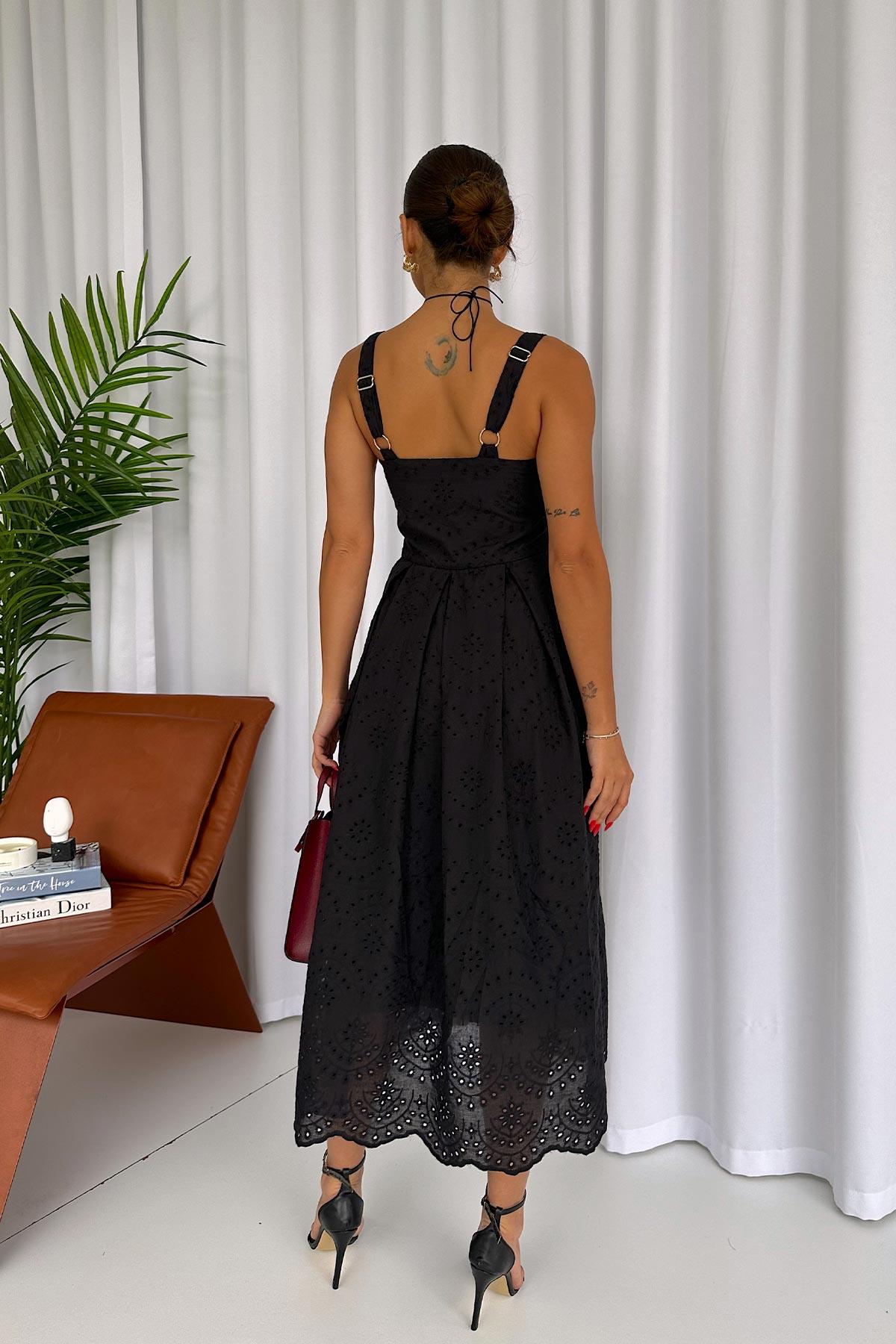 İnce Askılı Kolsuz Fisto Kadın Elbise - Siyah